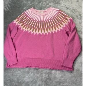 Loft Sweater Wmns Size Large Pink Crew Neck Long Sleeve Geometric classic